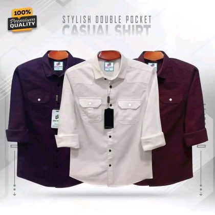 Double Pocket Casual Cotton Shirt Combo3 - White,Purple and Maroon
