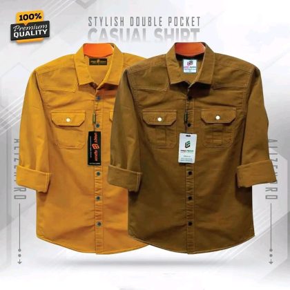 Double Pocket Casual Cotton Shirt Combo2 - Gold & Brown