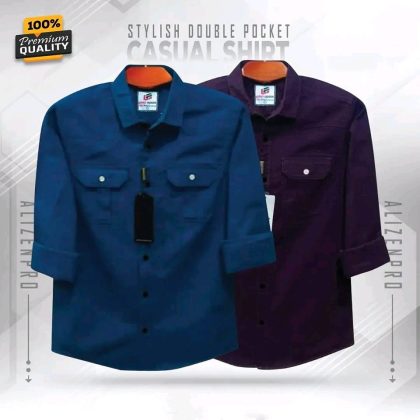 Single Pocket Casual Cotton Shirt 2Pics - Blue and Purple