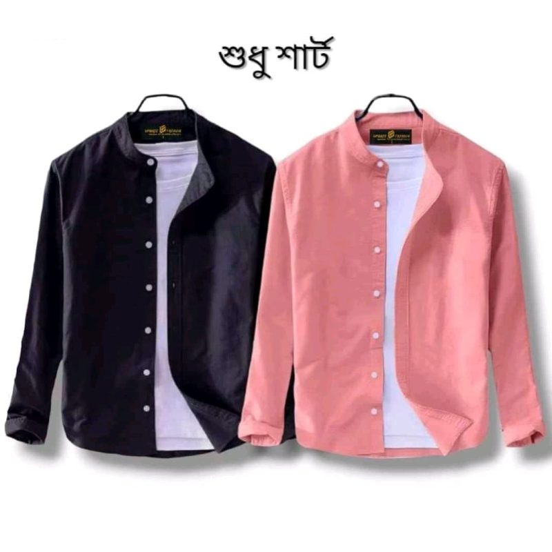 Band Collar Casual Cotton Shirt Combo 2 - Image 2