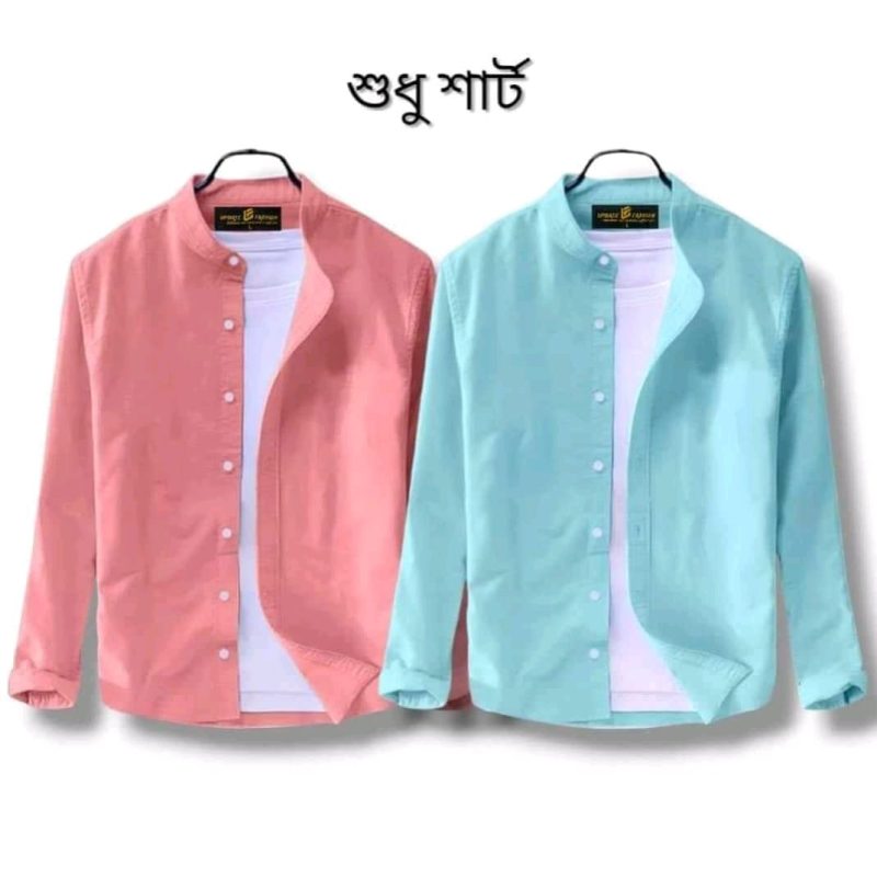Band Collar Casual Cotton Shirt Combo 2 - Image 11