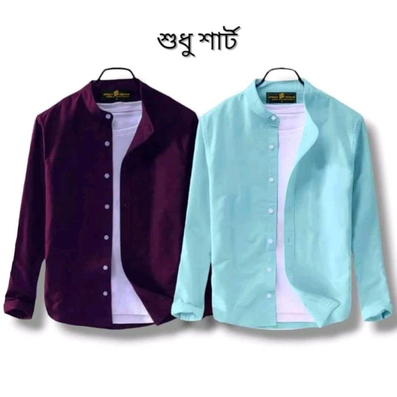 Band Collar Casual Cotton Shirt Combo 2 - Image 12