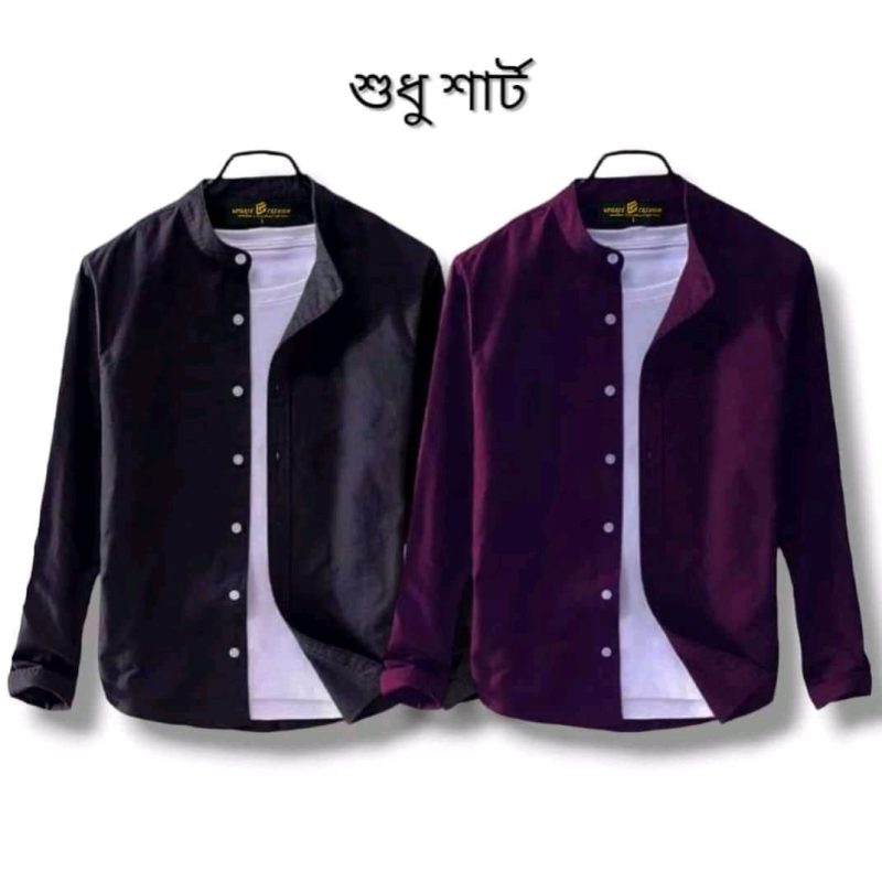 Band Collar Casual Cotton Shirt Combo 2 - Image 13