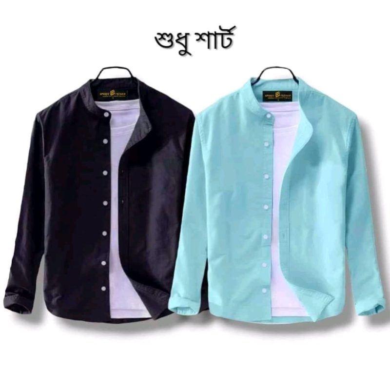Band Collar Casual Cotton Shirt Combo 2 - Image 4