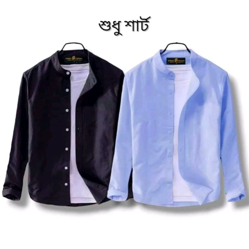 Band Collar Casual Cotton Shirt Combo 2 - Image 10