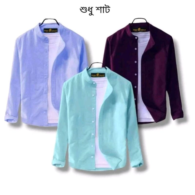 Band Collar Casual Cotton Shirt Combo 3 - Image 2