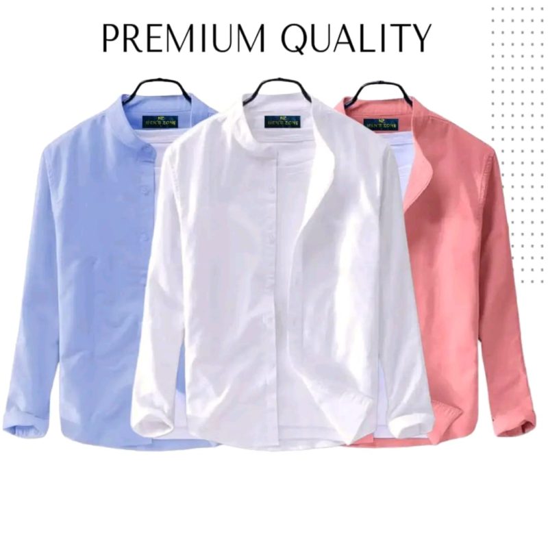 Band Collar Casual Cotton Shirt Combo 3