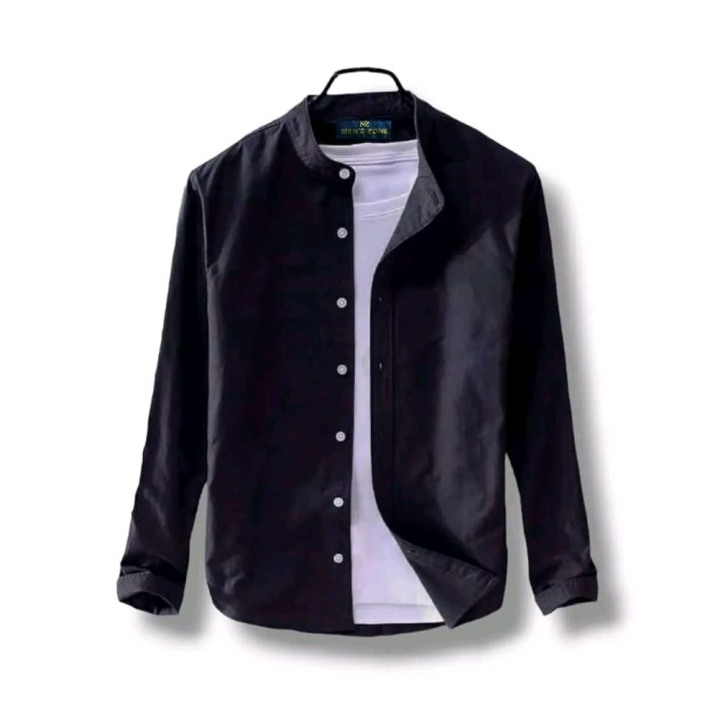 Band Collar Casual Cotton Shirt - Image 2