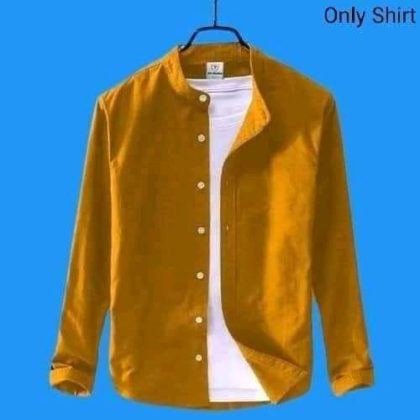 Band Collar Casual Cotton Shirt - Golder Yellow