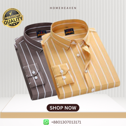 Men’s Premium Quality Stripe Shirt 2 pics - Mustard & Grey