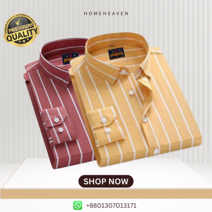 Men’s Premium Quality Stripe Shirt 2 pics - Mustard & Red