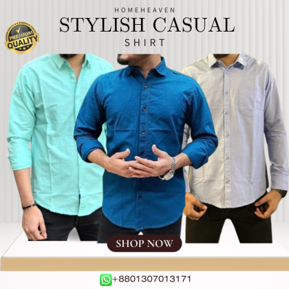 Single Pocket Casual Cotton Shirt 3Pics - Blue,Cyan & Ash