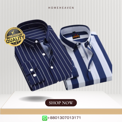 Men’s Premium Quality Stripe Shirt 2 pics - Black & Blue White