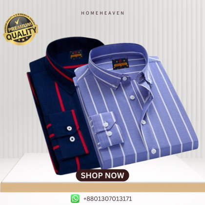 Men’s Premium Quality Stripe Shirt 2 pics - Dark Navy & Blue